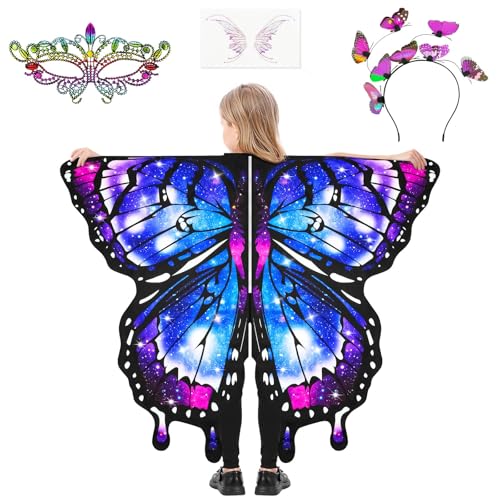 AUYAO Kinder Feenflügel Kostüm 4PC Schmetterlings Flügel Set Mädchen mit Maske Haarreif Tattoo Schmetterling Umhang Flügel Prinzessinnenflügel Schmetterlings Elfen Fee Anzieh Schmetterling Kostüm (A) AUYAO Kinder Feenflügel Kostüm 4PC Schmetterlings Flügel Set Mädchen mit Maske Haarreif Tattoo Schmetterling Umhang Flügel Prinzessinnenflügel Schmetterlings Elfen Fee Anzieh Schmetterling Kostüm (A) von AUYAO