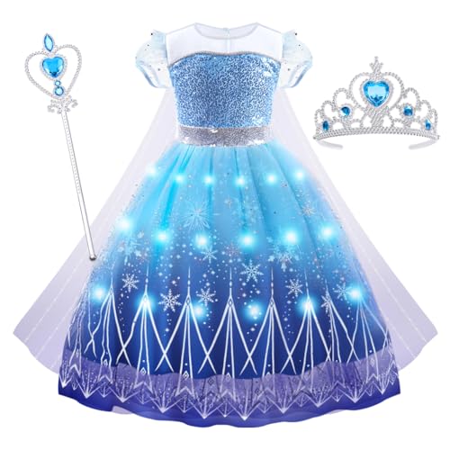 AUYAO LED ELSA Kostüm Kinder Mädchen 3-teiliges Set Elsa Kleid Kinder mit Krone Diadem Zauberstab Girls Frozen Princess Costume für Weihnachten Verkleidung Karneval Halloween Geburtstag Party (110cm) AUYAO LED ELSA Kostüm Kinder Mädchen 3-teiliges Set Elsa Kleid Kinder mit Krone Diadem Zauberstab Girls Frozen Princess Costume für Weihnachten Verkleidung Karneval Halloween Geburtstag Party (110cm) von AUYAO