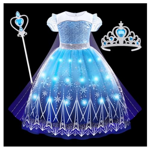 AUYAO LED Princess Kostüm Kinder Mädchen 3Pcs Prinzessinnenkleid Set Kinder mit Krone Diadem Zauberstab Girls Princess Costume für Weihnachten Verkleidung Karneval Halloween Geburtstag Party (140cm) AUYAO LED Princess Kostüm Kinder Mädchen 3Pcs Prinzessinnenkleid Set Kinder mit Krone Diadem Zauberstab Girls Princess Costume für Weihnachten Verkleidung Karneval Halloween Geburtstag Party (140cm) von AUYAO