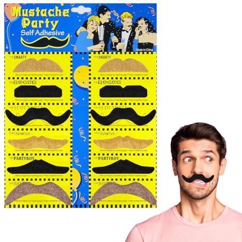 AUYAO Schnurrbart Selbstklebend Set 12 Pcs Selbstklebende Gefälschte Schnurrbärte Neuartige Falscher Schnurrbart Falscher Bärte für Party Weihnachtsfeier Geburtstag Halloween Mottopartys Kostümparty-C von AUYAO