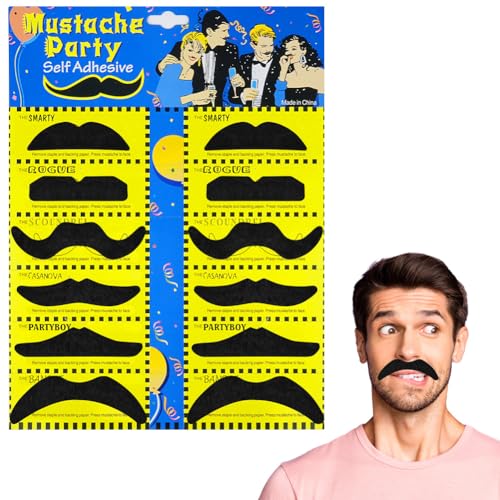 AUYAO Schnurrbart Selbstklebend Set 12 Pcs Selbstklebende Gefälschte Schnurrbärte Neuartige Falscher Schnurrbart Falscher Bärte für Party Weihnachtsfeier Geburtstag Halloween Mottopartys Kostümparty-B von AUYAO