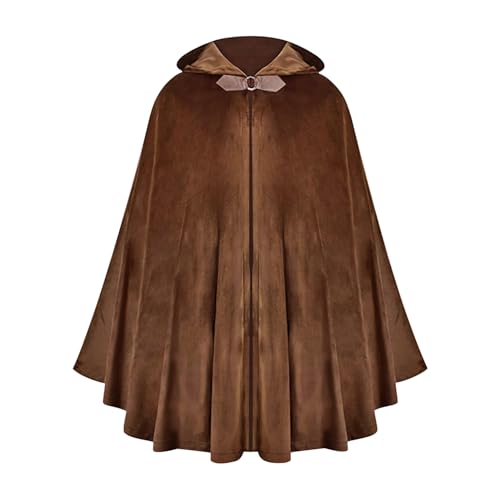 AUZOEYTOYK Herren Halloween Kapuzenumhang Mittelalter Umhang Gothic Kapuzenumhang Hlloween Kostüm Samt Umhang Renaissance Vintage Dress Up, Braun, Einheitsgr��e von AUZOEYTOYK