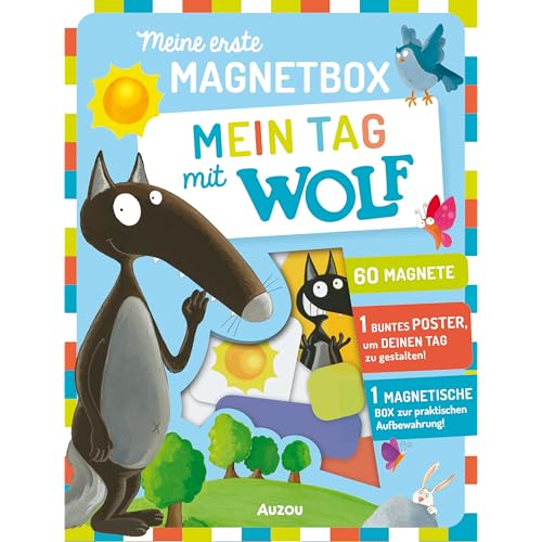 AUZOU, Meine erste Magnetbox - Mein Tag mit Wolf, Magnetisches Kinderspiel, Tagesplaner mit 60 Magneten & Poster, Lernspiel Für 1–4 Spieler ab 4 Jahren von AUZOU