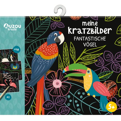 AUZOU | Meine Kratzbilder | Fantastische Vögel | Geschenke für Mädchen und Jungen | DIY Bastelset | Kratzbilder Basteln | Mitgebsel Kindergeburtstag | Ab 1 Spieler ab 5 Jahren von AUZOU