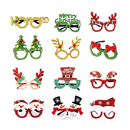 AUklOPVZZ Weihnachtsfeier Bankett Dekorative Brille Tragbares Weihnachtsbrillengestell Urlaub Festival Dekoration Kostümzubehör, 12 Stück von AUklOPVZZ