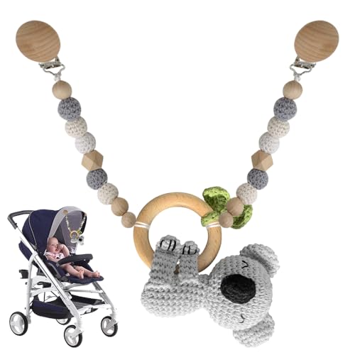 AVCXEC Kinderwagenkette Holz Baby, Kinderwagenkette aus Holz und Baumwolle Gehäkelt, Kinderwagen Kette für Babys, für Baby ab 3+ Monate Mädchen und Junge (Koala) von AVCXEC