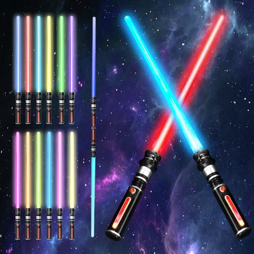 AVCXEC Lichtschwert Kinder, 2 Stück Laserschwert Kinder mit 12 Farben und Soundeffekten, Einziehbares LED Laserschwert für Erwachsene und Kinder, für Anziehpartys Weihnachtsfeiern Cosplay Kampfspiele von AVCXEC