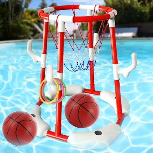 AVCXEC Pool Basketballkorb, Wasser Basketballkorb mit Poolbällen, Wurfringe und Pumpe, Basketballkorb Pool, Pool Basketball, Pool Spielzeug Kinder und Erwachsene für Draußen Familien Pool Party AVCXEC Pool Basketballkorb, Wasser Basketballkorb mit Poolbällen, Wurfringe und Pumpe, Basketballkorb Pool, Pool Basketball, Pool Spielzeug Kinder und Erwachsene für Draußen Familien Pool Party von AVCXEC