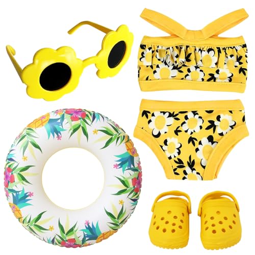 AVCXEC Schwimm-Set für Puppen 5 Teilig, Badeanzug Puppe mit Badeanzug Schwimmring Sonnenbrille und Clogs, Puppen Schwimmset, Puppenkleidung Sommer für 35-45 cm Schwimmpuppe von AVCXEC