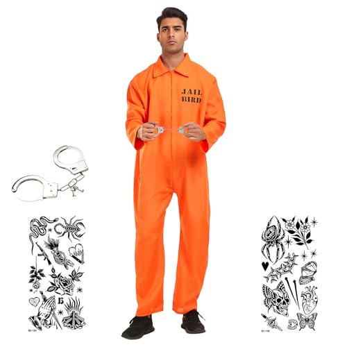 AVCXEC Sträfling Kostüm Herren, Prisoner Overall Kostüm Orange, Knast Kostüm Jumpsuit Herren mit Handschellen, Oranger Overall Gefängnis kostüm Herren, Gefangener Kostüm für Erwachsene, Größe XXL AVCXEC Sträfling Kostüm Herren, Prisoner Overall Kostüm Orange, Knast Kostüm Jumpsuit Herren mit Handschellen, Oranger Overall Gefängnis kostüm Herren, Gefangener Kostüm für Erwachsene, Größe XXL von AVCXEC