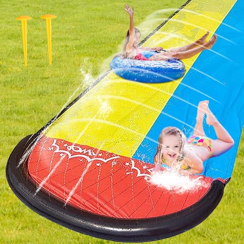 610cm x 140cm Wasserrutsche, Doppel Wasserrutsche Garten für Kinder Wasserrutschmatte mit Sprinkler Outdoor Doppel Wasser Rutsche Sommer Wasserspielzeug Rasen Wasserrutsche Rutschmatte für Kinder von AVCXEC