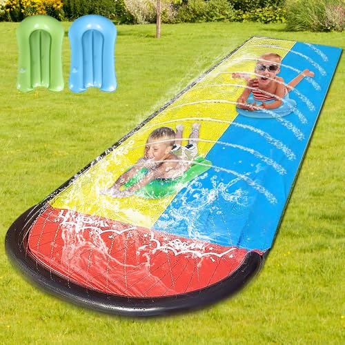 AVCXEC Wasserrutsche Garten, 610cm * 140cm Doppel Wasserrutschmatte mit 2 Bodyboards, Wasserrutschbahn Kinder Draußen, Rasen Wasserrutsche mit Sprinkler, Wasserspielzeug Kinder Outdoor für Rasen AVCXEC Wasserrutsche Garten, 610cm * 140cm Doppel Wasserrutschmatte mit 2 Bodyboards, Wasserrutschbahn Kinder Draußen, Rasen Wasserrutsche mit Sprinkler, Wasserspielzeug Kinder Outdoor für Rasen von AVCXEC