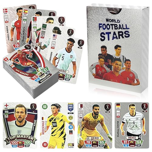 AVCXEC World Cup Fußball Star Karte, Fussball Karten, Fußball Star Karten, UEFA Champions League Fußballkarten, Fußball Sammelkarte, Kinder zum Sammeln von Karten für Fans, Teenager (Silber) von AVCXEC