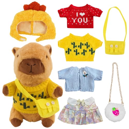 Capybara Plüschtier, 23cm Niedliche Capybara Kuscheltier Capybara Plushie mit Kleidung und Accessoires Simulation Capybara Stofftier Plüsch Puppe Gefüllte Capybara Plüschtier für Kinder (Capybara-B) von AVCXEC