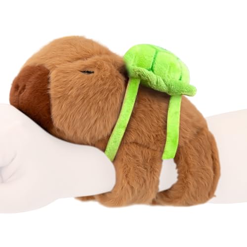 Capybara Schnapparmband Kinder, 20cm Capybara Plüschtier Klatscharmband Capybara Kuscheltier mit Schildkrötenrucksack Slap Armbänder Slap Bracelet Capybara Plüschtier mit 2 Armbänder für Kinder von AVCXEC