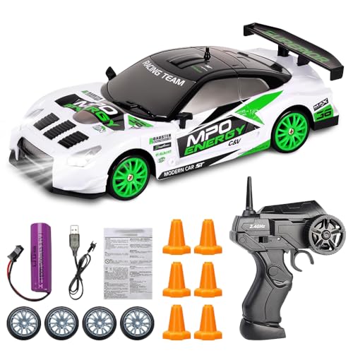 Drift Ferngesteuertes Auto, 1:24 Rennauto Mini RC Drift Car 2.4G RC Auto Spielzeug mit Fernbedienung und LED Licht 4WD 30 km/h Fernsteuerung Mini RC Car für Junge Mädchen Kinderspielzeug (Weiß-1) von AVCXEC