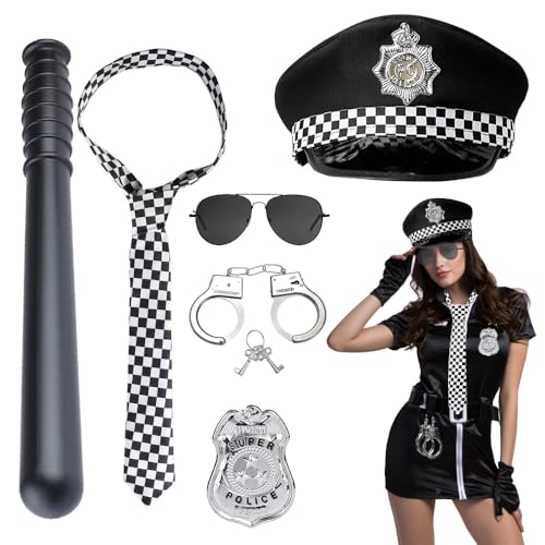 AVCXEC Polizei Kostüm Zubehör, 6 Stück Polizei Zubehör Set, Polizei Kostüm Damen Herren, Polizei Kostüm Kinder, Polizei Kostüm Herren mit Polizeimütze, Abzeichen, Handschellen, für Karneval, Cosplay AVCXEC Polizei Kostüm Zubehör, 6 Stück Polizei Zubehör Set, Polizei Kostüm Damen Herren, Polizei Kostüm Kinder, Polizei Kostüm Herren mit Polizeimütze, Abzeichen, Handschellen, für Karneval, Cosplay von AVCXEC
