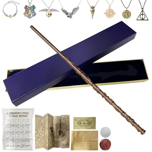 Zauberstab,Magie zauberstab mit Zauberspruch Karte,Halskette Der Heiligen Artefakte, Feuerlacksiegel und Ticket Zauberspruchblatt Anleitung Wizarding World Harz zauberstäbe für Cosplay (Silver) von AVCXEC
