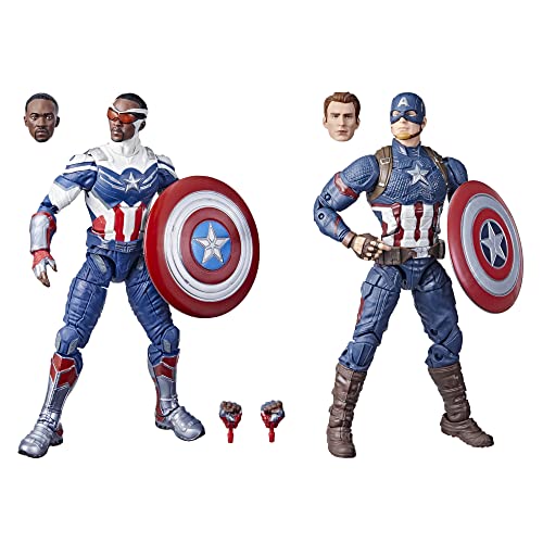 Hasbro Marvel Legends Series Captain America Doppelpack, 15 cm große MCU Figuren von Steve Rogers und Sam Wilson, 7 Accessoires, F5880, Multi von AVENGERS