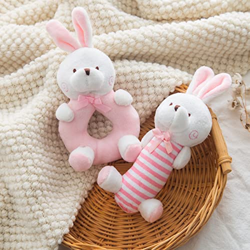 Plüsch-Baby-Rasselspielzeug, rosa Häschen für Säuglinge, erstes Stofftier-Shaker-Set für Neugeborene, weicher Ring, sensorisches Spielzeug für Säuglinge, Jungen, Mädchen, Babyparty-Geschenke, 2 Stück Plüsch-Baby-Rasselspielzeug, rosa Häschen für Säuglinge, erstes Stofftier-Shaker-Set für Neugeborene, weicher Ring, sensorisches Spielzeug für Säuglinge, Jungen, Mädchen, Babyparty-Geschenke, 2 Stück von AVENLAND