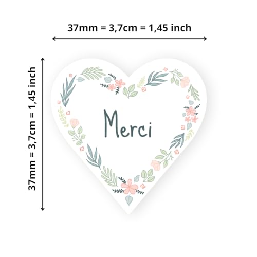 Avery - 140 Etiketten Danke Herzform selbstklebend – 37 x 37 mm – Recyclingpapier – Blumenkranz – 4 Bögen A4 Aufkleber Herzen Danksagung für Hochzeit, Handwerk und Partys von AVERY