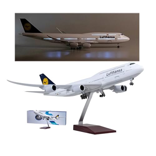 Lufthansa B747 Flugzeugmodell im Maßstab 1:150, mit Lichtern, rollenden Rädern, 47 cm, Premium-Display, Replik für Luftfahrt-Sammler, Heim-/Bürodekoration, Geschäftsgeschenke (verbessert) von AVMLWEPA