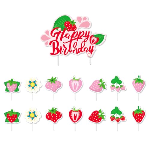 15 Stück Kuchendekorationen, Erdbeerdekorationen, geeignet für Kindergeburtstage, Partys, Muffins, Geburtstagsparty-Kuchendekorationen 15 Stück Kuchendekorationen, Erdbeerdekorationen, geeignet für Kindergeburtstage, Partys, Muffins, Geburtstagsparty-Kuchendekorationen von AVRUYPI