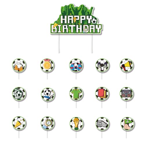 16pcs Fußball Torte Topper， Fußball Geburtstag Torte Dekoration， Kuchen DekorationenCupcake Einsatz für Kinder Junge Geburtstag Party von AVRUYPI