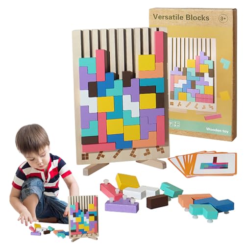 AVZYARDY Hölzerne russische Blöcke Puzzlespielzeug Tangram Jigsaw Intelligenz Buntes 3D Montessori Holzstapel Rätsel Spielzeugstamm Intelligenz Spielzeug Bildungsgeschenk for Kinder im Alter von AVZYARDY