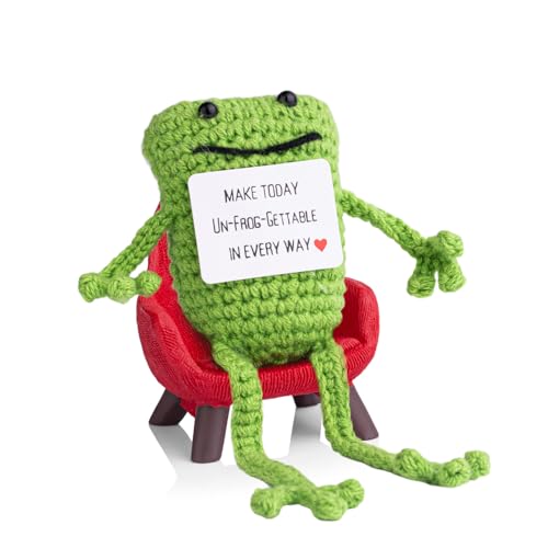 AWARDSEN Positiver Frosch, emotionale Unterstützung, Frosch mit Motivationskarte, handgefertigt, positive Häkeltiere, lustige Geschenke für Frauen und Männer, niedliche Sachen, Glücksgeschenke von AWARDSEN