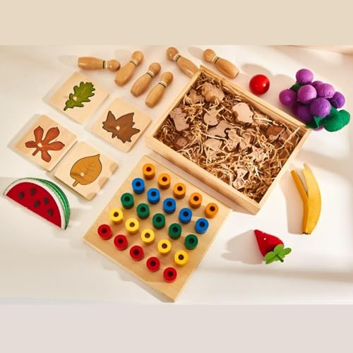 AWARIKIDS Ab 1,5 Jahre, Montessori Spielset für Kleinkinder, 5in1, Holzspielzeug, Motorikspielzeug, Holzpuzzle, Fädelspiel AWARIKIDS Ab 1,5 Jahre, Montessori Spielset für Kleinkinder, 5in1, Holzspielzeug, Motorikspielzeug, Holzpuzzle, Fädelspiel von AWARIKIDS