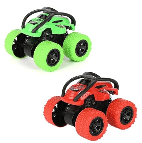 AWAVM 2 Stück Auto Monster Truck Kinder, Auto Spielzeug,Geländefahrzeug, Rennwagen mit Vier Rädern, Kinder, Mini-LKWs für Jungen und Mädchen (Rot, Grün) von AWAVM