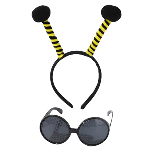 AWAVM 2 Stück schwarze Samt-Ameisenantenne Haarband und Sonnenbrillen Insektenaugen Haarreifen Kostüm Zubehör für Halloween Festival (A) von AWAVM