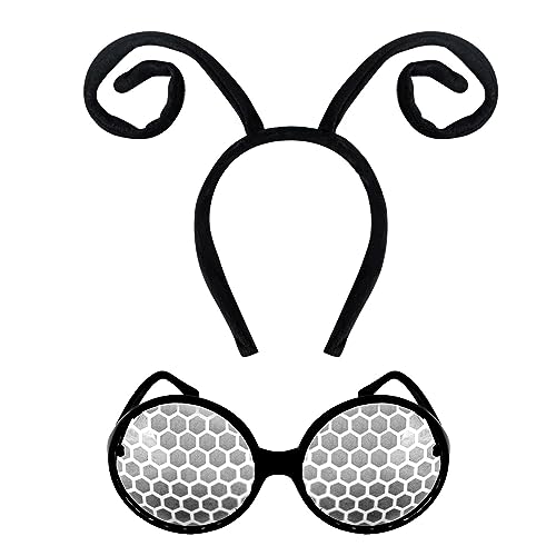 AWAVM 2 Stück schwarze Samt-Ameisenantenne Haarband und Sonnenbrillen Insektenaugen Haarreifen Kostüm Zubehör für Halloween Festival AWAVM 2 Stück schwarze Samt-Ameisenantenne Haarband und Sonnenbrillen Insektenaugen Haarreifen Kostüm Zubehör für Halloween Festival von AWAVM