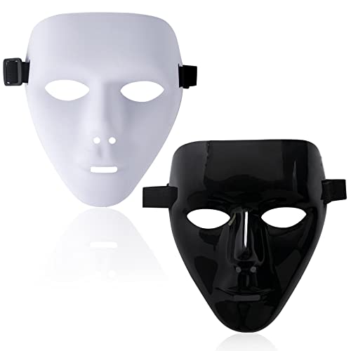 AWAVM 2 Stücks Hip Hop Maske, Full Face Hacker Maske, Maske Tänzer, Geist Schritt, Prom Männer und Frauen Hip Hop Maske, Halloween Maske, Rollenspiel Party Requisiten (weiß und schwarz) von AWAVM