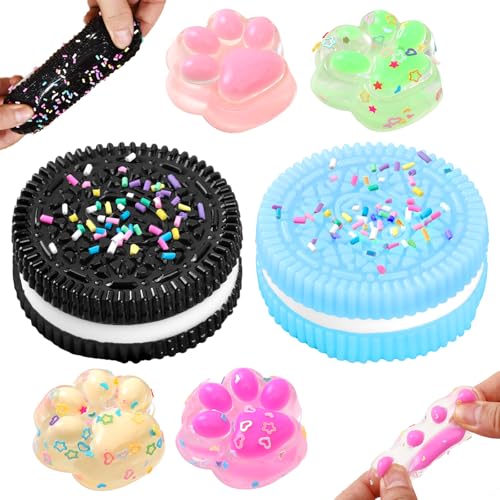 AWAVM 2Pcs Biscuit Stress Relief Toy und 4 x Squishy Spielzeug Mini Katzenpfoten, Taba Squishy, Soft Squeeze Biscuit Toys, Montessori Sensorisches Quetschspielzeug für Anti Stress und Angst Relief AWAVM 2Pcs Biscuit Stress Relief Toy und 4 x Squishy Spielzeug Mini Katzenpfoten, Taba Squishy, Soft Squeeze Biscuit Toys, Montessori Sensorisches Quetschspielzeug für Anti Stress und Angst Relief von AWAVM