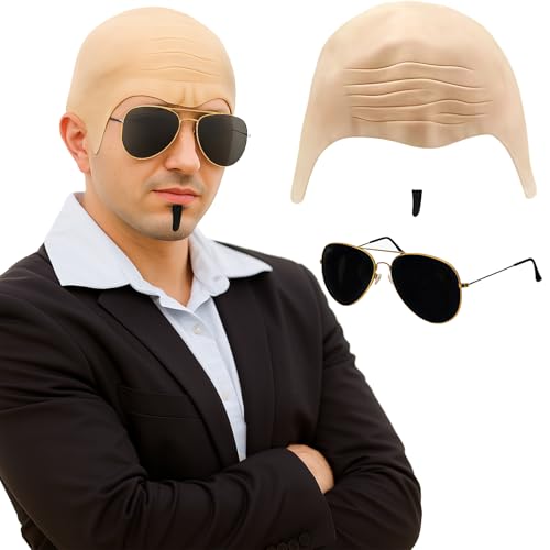 AWAVM 3PCS Erwachsener Mr.Worldwide Zubehör-Set, Prominenten-Set, nackte Kahlhüte, schwarze Sonnenbrille, schwarze Patch-Bart, Männer und Frauen Musik-Idol Prominenten-Fashion-Zubehör-Set AWAVM 3PCS Erwachsener Mr.Worldwide Zubehör-Set, Prominenten-Set, nackte Kahlhüte, schwarze Sonnenbrille, schwarze Patch-Bart, Männer und Frauen Musik-Idol Prominenten-Fashion-Zubehör-Set von AWAVM