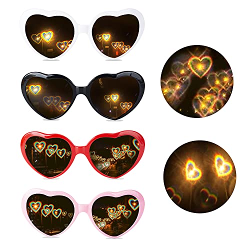 AWAVM 4 Stücke Herz Brille Effekt, 3D Heart Glasses Beugungs Brille Herzförmige Sonnenbrille, Lustige Brillen für Fasching Musikfestivals Party Bar Feuerwerk Musik im Freien Party Bar Nachtclub von AWAVM