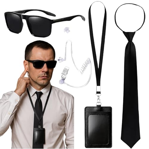 AWAVM 5-teiliges Set mit Accessoires für Geheimagenten-Outfits, geheime Sicherheitsuniformen, Spionage-Outfits, einschließlich schmaler Brillen, Krawatten, Kommunikations-Headset-Accessoires, Ausweisd AWAVM 5-teiliges Set mit Accessoires für Geheimagenten-Outfits, geheime Sicherheitsuniformen, Spionage-Outfits, einschließlich schmaler Brillen, Krawatten, Kommunikations-Headset-Accessoires, Ausweisd von AWAVM