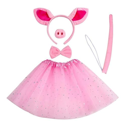 AWAVM 5-teiliges rosa Schweine-Kostüm-Set mit rosa Tutu-Rock, Stirnband, Fliege, Nase und Schwanz, Schweinekostüm-Zubehör, Tier-Kostüm-Set für Kinder, Halloween-Party, Halloween-Feiern AWAVM 5-teiliges rosa Schweine-Kostüm-Set mit rosa Tutu-Rock, Stirnband, Fliege, Nase und Schwanz, Schweinekostüm-Zubehör, Tier-Kostüm-Set für Kinder, Halloween-Party, Halloween-Feiern von AWAVM