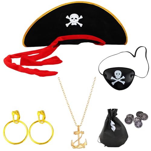 AWAVM 6-teiliges Piraten Set für Kinder und Erwachsene, inklusive Piratenhut, Augenklappe, Halskette, 2 Ohrringe, Geldbeutel, perfekt für Karneval, Halloween, Pirat Party und Cosplay AWAVM 6-teiliges Piraten Set für Kinder und Erwachsene, inklusive Piratenhut, Augenklappe, Halskette, 2 Ohrringe, Geldbeutel, perfekt für Karneval, Halloween, Pirat Party und Cosplay von AWAVM