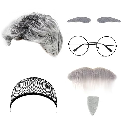 AWAVM 7-teiliges Kostümzubehör für den alten Mann, Kostüm-Set, Perückenkappe, grauer Bart, Augenbrauen, Perückenkappe, Brille, Großvater, Verkleidungsset für Halloween, Party, Bühne, Show, Festival, AWAVM 7-teiliges Kostümzubehör für den alten Mann, Kostüm-Set, Perückenkappe, grauer Bart, Augenbrauen, Perückenkappe, Brille, Großvater, Verkleidungsset für Halloween, Party, Bühne, Show, Festival, von AWAVM