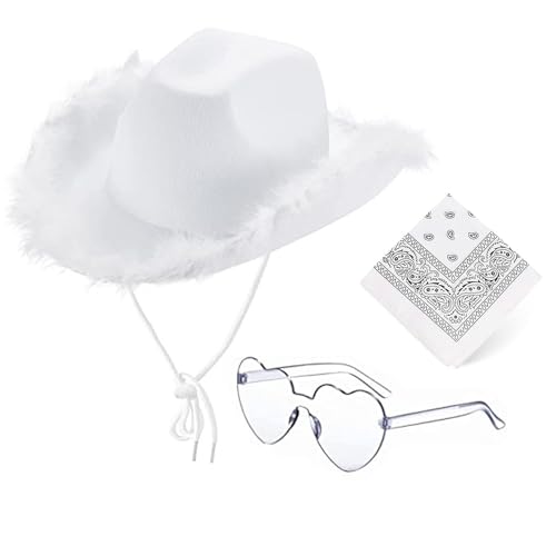 AWAVM Damen Cowboyhut mit Flauschig und Glitzer Dekoration Cowgirl Hut Mütze Kopfbedeckung für Party Halloween Karneval Kostüm Kostümzubehör von AWAVM