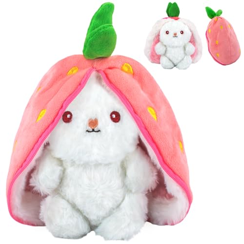 AWAVM Hase Plüschtier Verstecken klein,Erdbeerhasen Kissen Plüschtier, Kuscheltier Hase, Kuscheltier Plüschtier, Hasenplüschtier, Ostergeschenke Kindergeburtstag Geschenk (25cm) (Rosa) von AWAVM