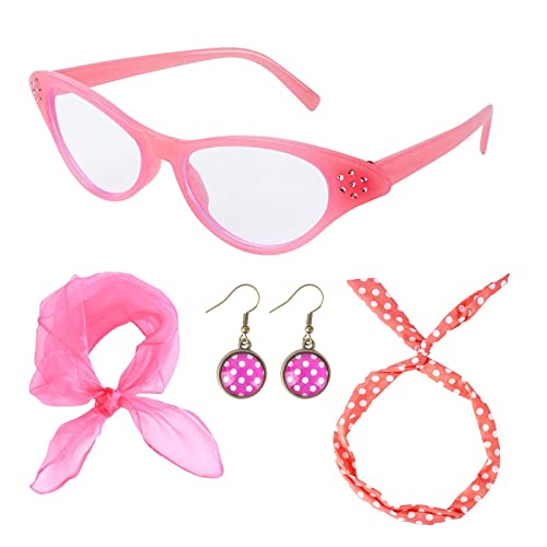 AWAVM Rockabilly Accessoires 50er Jahre Damen Kleid Zubehör 1950s Kostüm Set mit Chiffon Schal Polka Rosa Stirnband Katzen Auge Brille Rosa 60er Jahre Kleidung für Motoparty Retro Teily Party AWAVM Rockabilly Accessoires 50er Jahre Damen Kleid Zubehör 1950s Kostüm Set mit Chiffon Schal Polka Rosa Stirnband Katzen Auge Brille Rosa 60er Jahre Kleidung für Motoparty Retro Teily Party von AWAVM