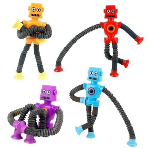 AWAVM 4 PCS Teleskop Saugnapf Roboter Spielzeug, neuartiges Kinder-Saugnapf-Spielzeug, lustiges Fidget-Spielzeug, sensorisches Spielzeug für Kinder,Stressabbau Spielzeug,Spielzeug für Autisten von AWAVM