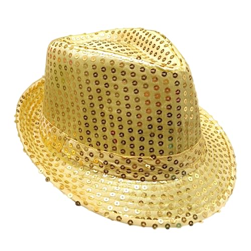 GWAWG Glitzer Hut Kinder Paillettenhut Schwarz Gold Rot Silber – Disco Jazz Hip Pop Partyhut für Kostüm Kinder, Karneval Fasching Halloween Mottoparty Kopfbedeckung Kostümzubehör Unisex (Gold) von AWAVM