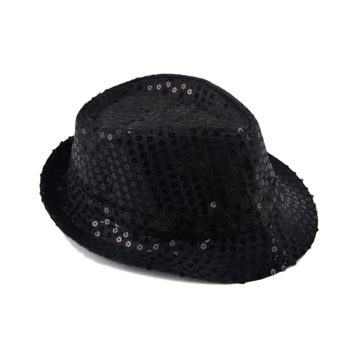 GWAWG Glitzer Hut Kinder Paillettenhut Schwarz Gold Rot Silber – Disco Jazz Hip Pop Partyhut für Kostüm Kinder, Karneval Fasching Halloween Mottoparty Kopfbedeckung Kostümzubehör Unisex (Schwarz) von AWAVM