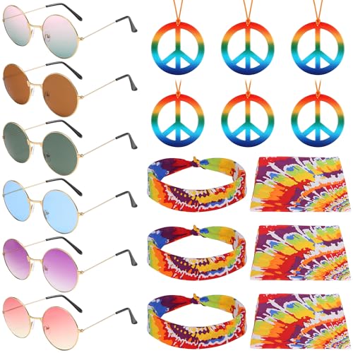 AWCIGG® Hippie Kostüm Zubehör Set, 6 Buntes Hippie Haarband 6 Hippie Brille 6 Zeichen Halskette, 60er/70er Jahre Retro Damen Herren Hippie Accessoires AWCIGG® Hippie Kostüm Zubehör Set, 6 Buntes Hippie Haarband 6 Hippie Brille 6 Zeichen Halskette, 60er/70er Jahre Retro Damen Herren Hippie Accessoires von AWCIGG