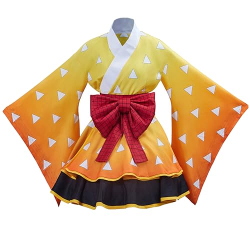 AWDOAJOI Cosplay-Kostüm, Anime, für Damen und Mädchen, Rock, Kimono, viele Stile, Uniform, Halloween, Party, Anzüge (Agatsuma Zenitsu, X-Large) von AWDOAJOI